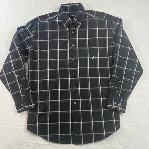 Nautica Men's Black Checkered long Sleeve Button Up Shirt size XL
